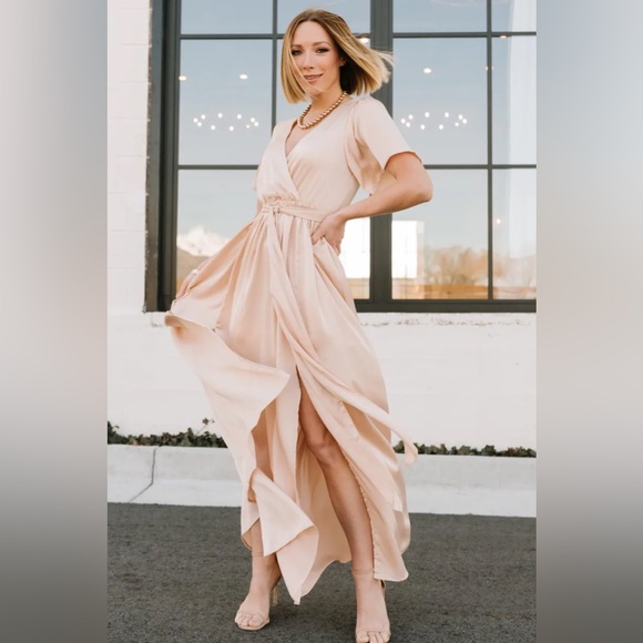 Baltic Born | Sicily Satin Maxi Dress | Natural Champagne | Women’s Large - Picture 1 of 4